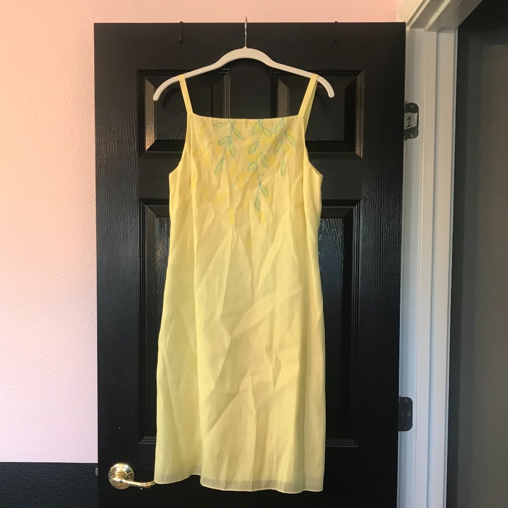 yellow thin strap dress, with sequins